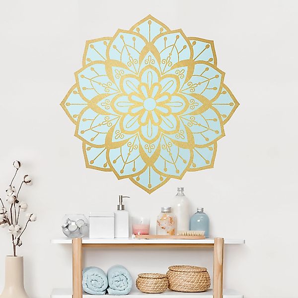 Wandtattoo Mandala Blüte Muster gold hellblau günstig online kaufen