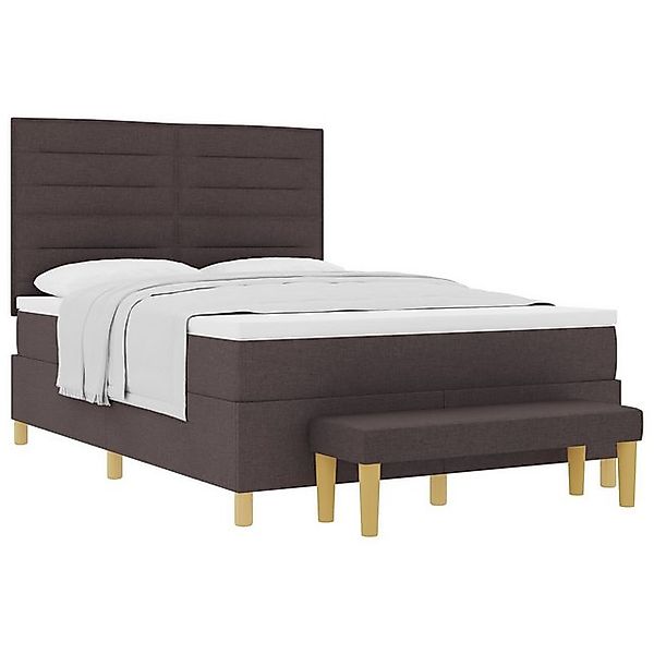 vidaXL Bett Boxspringbett mit Matratze & Bank Dunkelbraun 140x200 cm Stoff günstig online kaufen