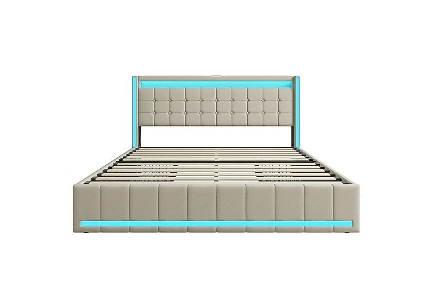 PXloue Polsterbett LED Doppelbett 140x200 cm (Inklusive USB-Typ-C-Ladeansch günstig online kaufen