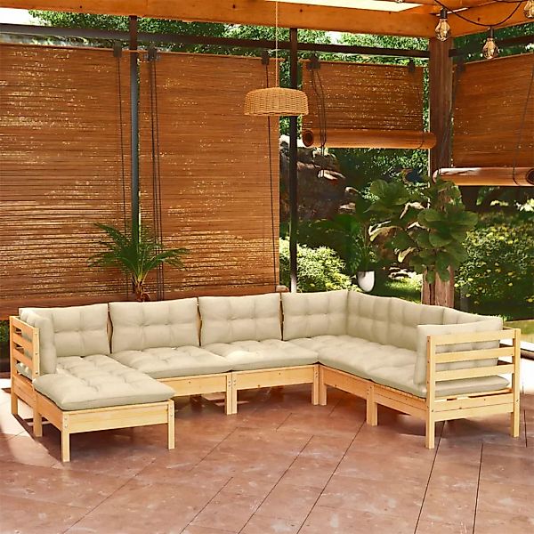 7-tlg. Garten-lounge-set Mit Creme Kissen Massivholz Kiefer günstig online kaufen