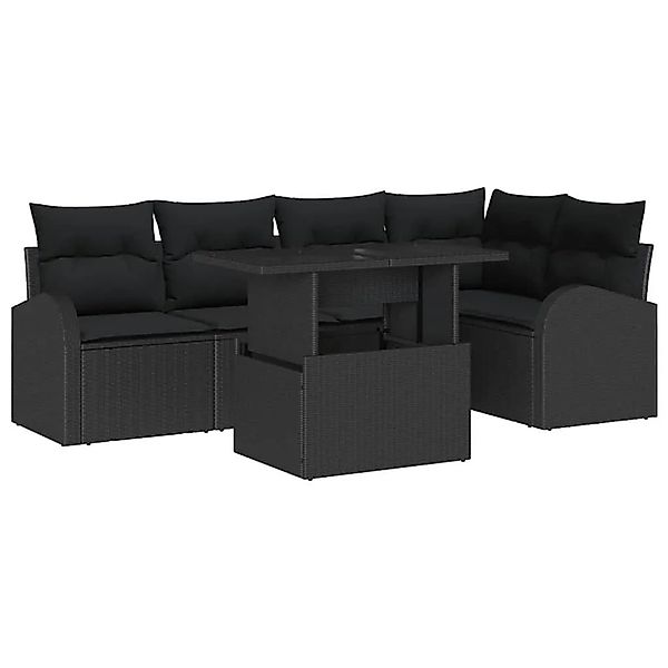 vidaXL Garten-Sofa-Set mit Kissen 6-Tlg Schwarz Poly-Rattan 3348649 günstig online kaufen