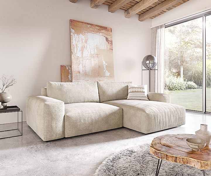 Ecksofa Lanzo XL 270x180 cm Cord Beige Recamiere variabel günstig online kaufen