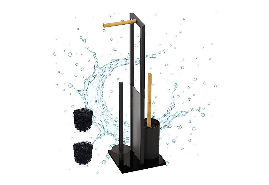 relaxdays WC-Garnitur Bambus & Metall, schwarz günstig online kaufen