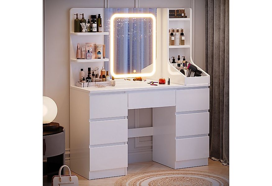 HOMALL Schminktisch Schminktisch Spiegel und LED Mit 7 Schubladen 8 Ablagef günstig online kaufen