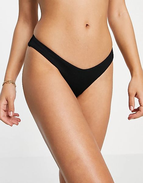 Aerie – Hoch geschnittenes, geripptes Bikiniunterteil in Schwarz, Kombiteil günstig online kaufen