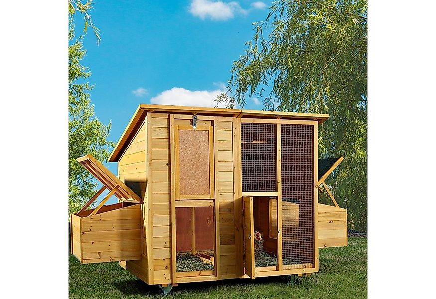 Melko Hühnerstall Hühnerhaus Kaninchenkäfig Hasenstall Braun 214 CM Überdac günstig online kaufen