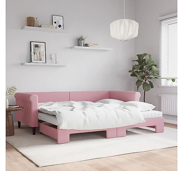 vidaXL Bett, Tagesbett Ausziehbar mit Matratzen Rosa 90x200 cm Samt günstig online kaufen
