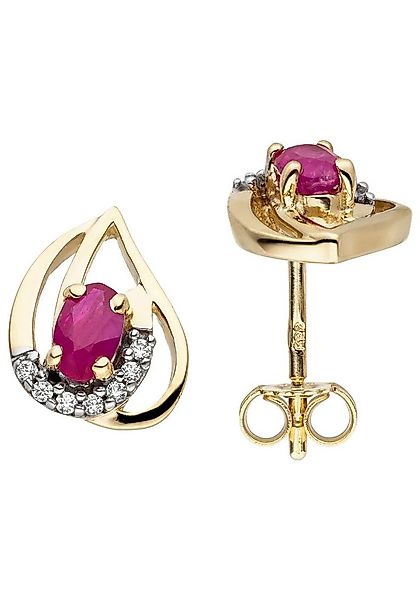 JOBO Paar Ohrstecker Ohrringe mit Rubin und 14 Zirkonia, 333 Gold günstig online kaufen