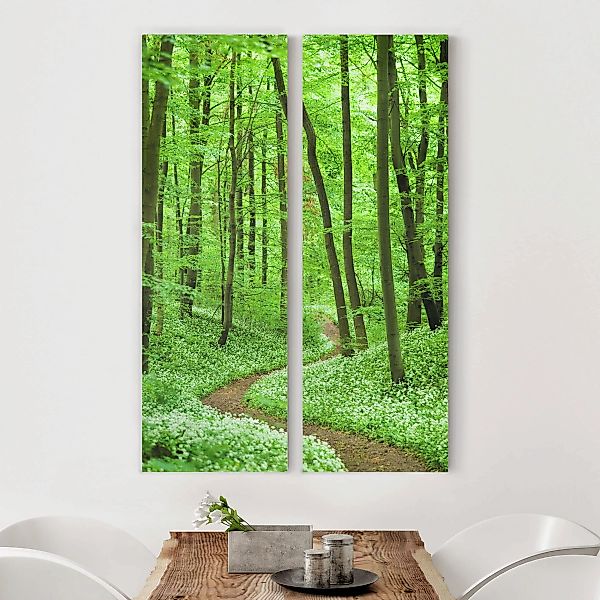 2-teiliges Leinwandbild Wald - Hochformat Romantischer Waldweg günstig online kaufen