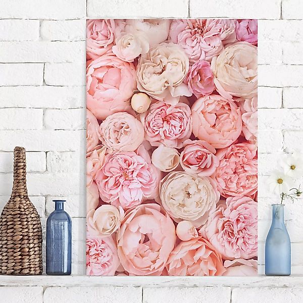 Leinwandbild Blumen - Hochformat Rosen Rosé Koralle Shabby günstig online kaufen