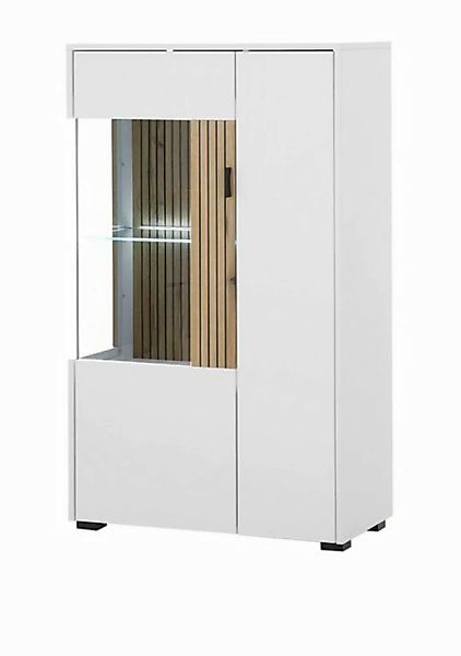 Furn.Design Standvitrine Merced (Highboard in weiß mit Eiche, 75 x 125 cm) günstig online kaufen