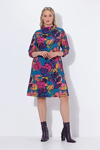 Ulla Popken Jerseykleid Punto-Kleid Blüten Stehkragen günstig online kaufen
