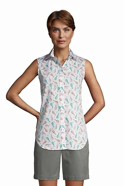 Ärmellose Supima Bügelfrei-Bluse mit Muster, Damen, Größe: XS Normal, Weiß, günstig online kaufen
