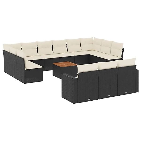vidaXL 14-Tlg Garten-Sofagarnitur mit Kissen Schwarz Poly Rattan 3224362 günstig online kaufen