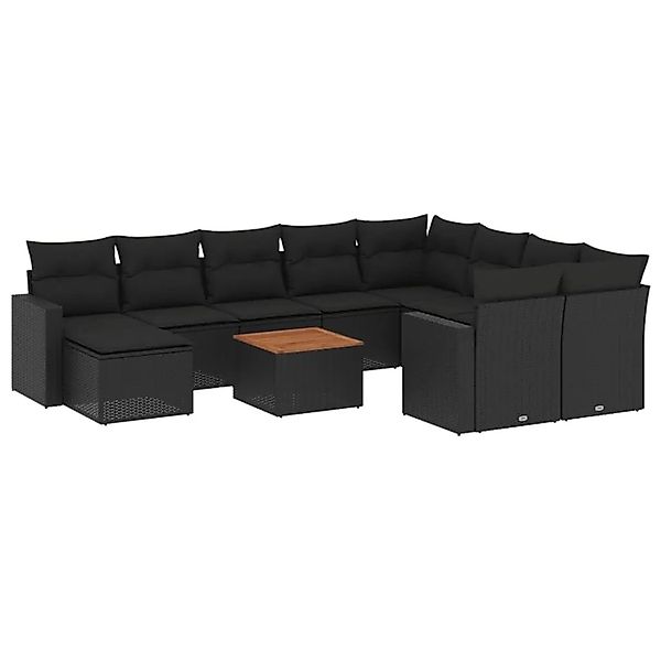 vidaXL 11-Tlg Garten-Sofagarnitur mit Kissen Schwarz Poly Rattan 3224410 günstig online kaufen