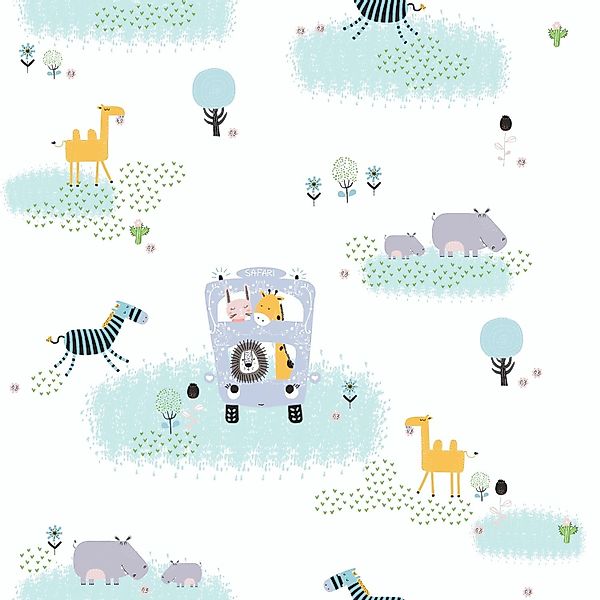 PROFHOME 381141-GU Kinder Tapete Tiermotiv Matt Weiß Grün Grau 0,53 m x 10, günstig online kaufen