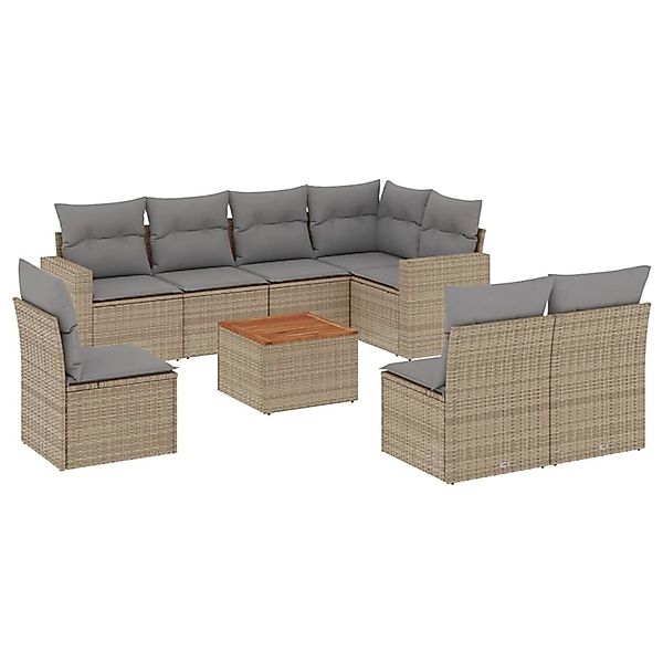 vidaXL 9-Tlg Garten-Sofagarnitur mit Kissen Beige Poly Rattan 3224162 günstig online kaufen