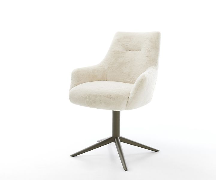 Drehstuhl Alja-Flex mit Armlehnen Plüsch Creme-Weiß Fußkreuz Effektfinish T günstig online kaufen