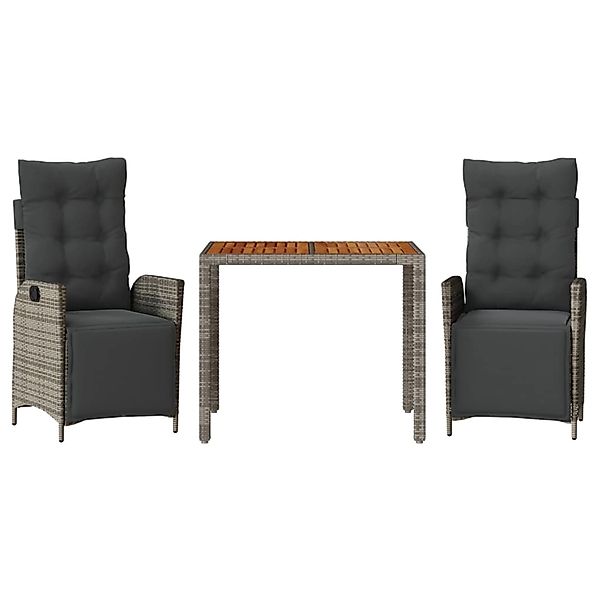 vidaXL 3-Tlg Garten-Essgruppe mit Kissen Grau Poly Rattan 3213344 günstig online kaufen