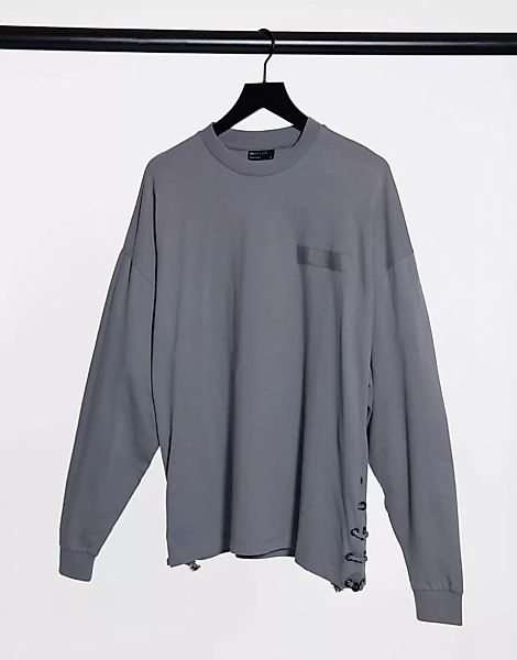 ASOS DESIGN – Langärmliges Oversize-Shirt in Grau mit Einsätzen aus dehnbar günstig online kaufen