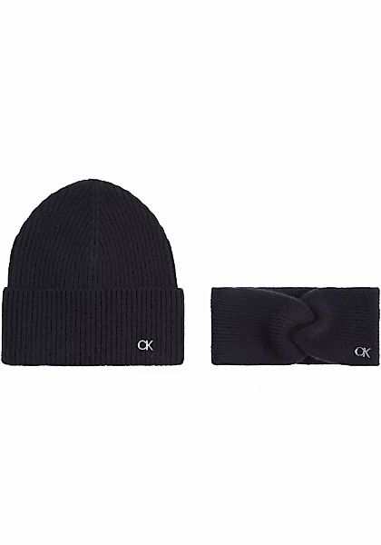 Calvin Klein Strickmütze "CK METAL BEANIE & HEADBAND", mit Logozeichen günstig online kaufen