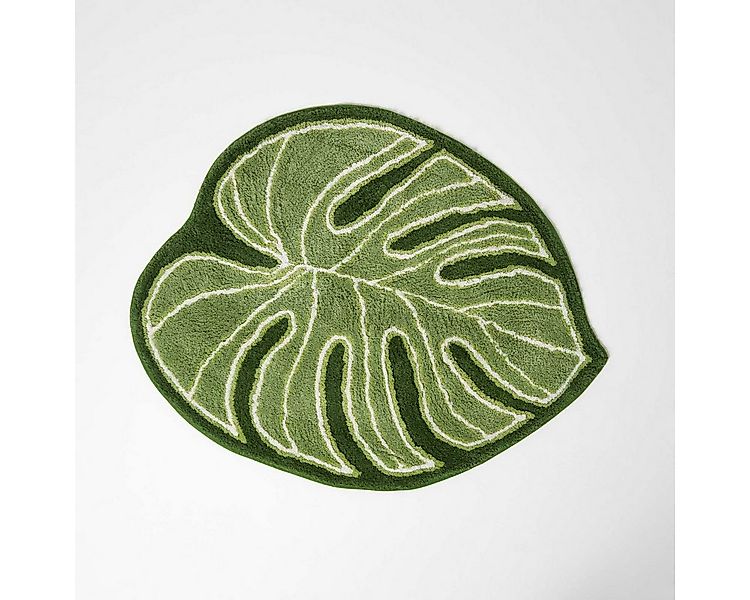 Homescapes Badematte Badvorleger Blatt 65 x 80 cm – Grüne Badematte, 100 % günstig online kaufen