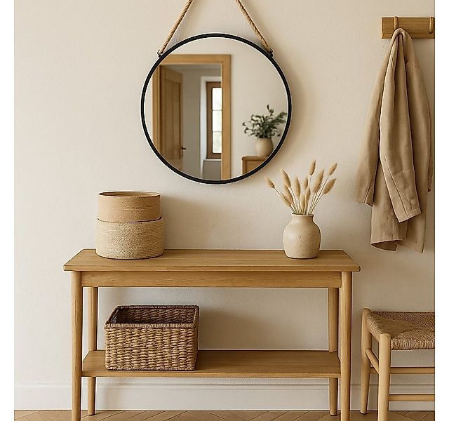 EDAXO Wandspiegel Runder Spiegel TINDRA, Ø 50 cm, Rundes Spiegel mit Jutese günstig online kaufen