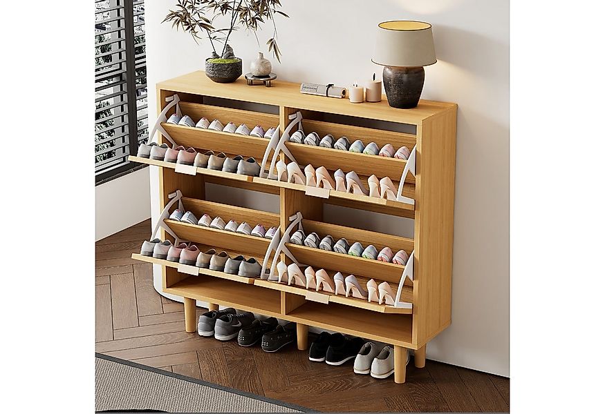 Flieks Schuhschrank mit 4 Rattan-Klappen und Metallgriffen (B100/T25/H90,3 günstig online kaufen