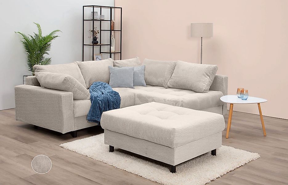 COLLECTION AB Ecksofa "Toni L-Form, B: 215 cm" mit Hocker & 2 Zierkissen, F günstig online kaufen