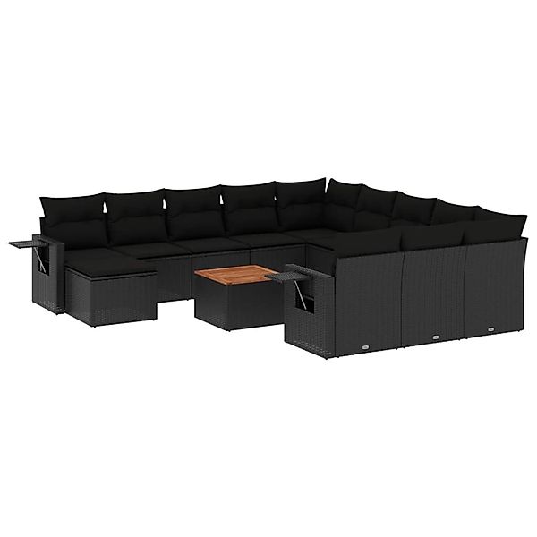 vidaXL 13-Tlg Garten-Sofagarnitur mit Kissen Schwarz Poly Rattan 3257196 günstig online kaufen