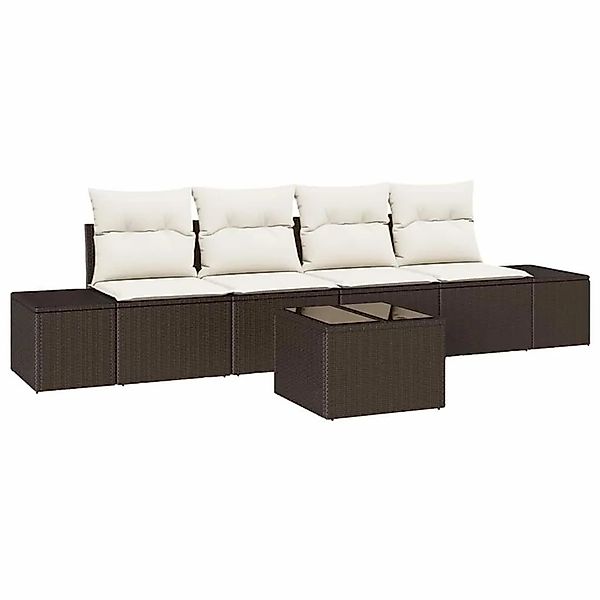 vidaXL Sofa Set mit Kissen 5-Tlg Braun und Creme Poly-Rattan 3346928 günstig online kaufen