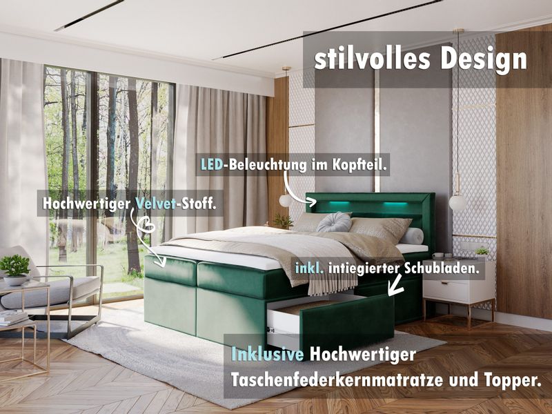 thematys Boxspringbett mit LED Polsterbett Stauraumbett günstig online kaufen