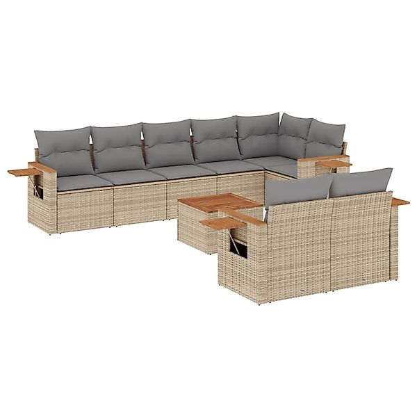 vidaXL 9-Tlg Garten-Sofagarnitur mit Kissen Beige Poly Rattan 3259399 günstig online kaufen