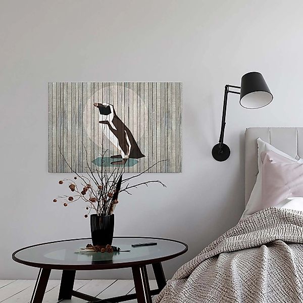 Bricoflor Pinguin Wandbild In Holz Optik Graues Leinwandbild Mit Tier Motiv günstig online kaufen