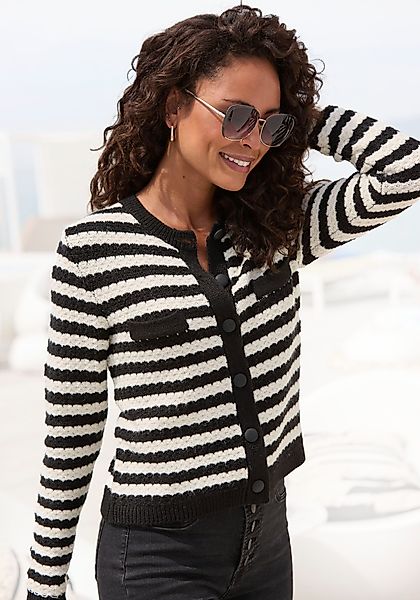 LASCANA Strickjacke mit Streifenmuster, Kontrastbündchen, markante günstig online kaufen