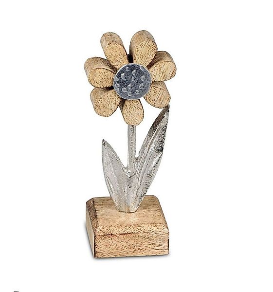 Kremers Schatzkiste Dekofigur Deko Blume Aluminium Mangoholz Sockel 15x6cm günstig online kaufen