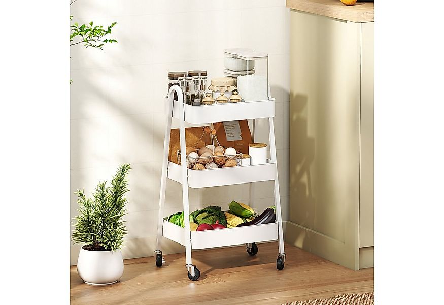 HOMCOM Servierwagen mit 3 Ebenen, Rollen, Griff, Bremse, (Aufbewahrungswage günstig online kaufen