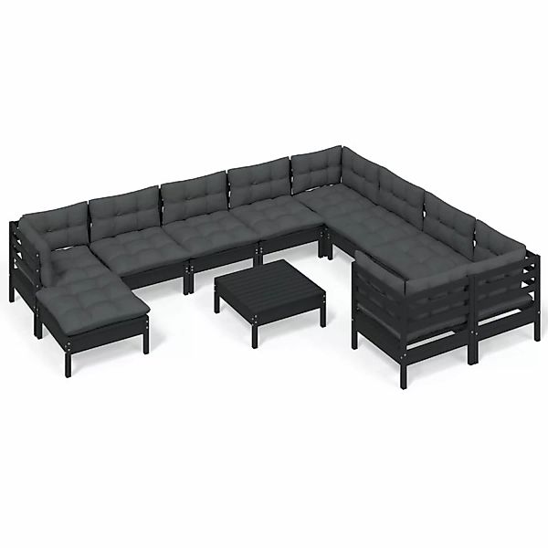 11-tlg. Garten-lounge-set Mit Kissen Schwarz Kiefernholz günstig online kaufen