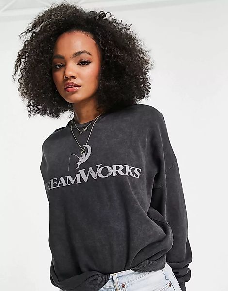 ASOS DESIGN – Oversize-Sweatshirt in verwaschenem Anthrazit mit Dreamworks- günstig online kaufen