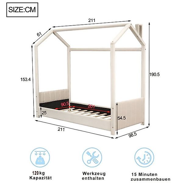 Ulife Kinderbett Polsterbett Hausbett mit Kopfteil Gästebett 90x200cm, mit günstig online kaufen