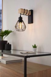 Wandleuchte Townshend, Breite 14 cm, schwarz/eiche günstig online kaufen