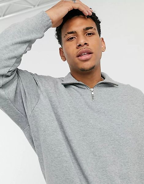 ASOS DESIGN – Kalkgraues Oversize-Sweatshirt mit kurzem Reißverschluss günstig online kaufen