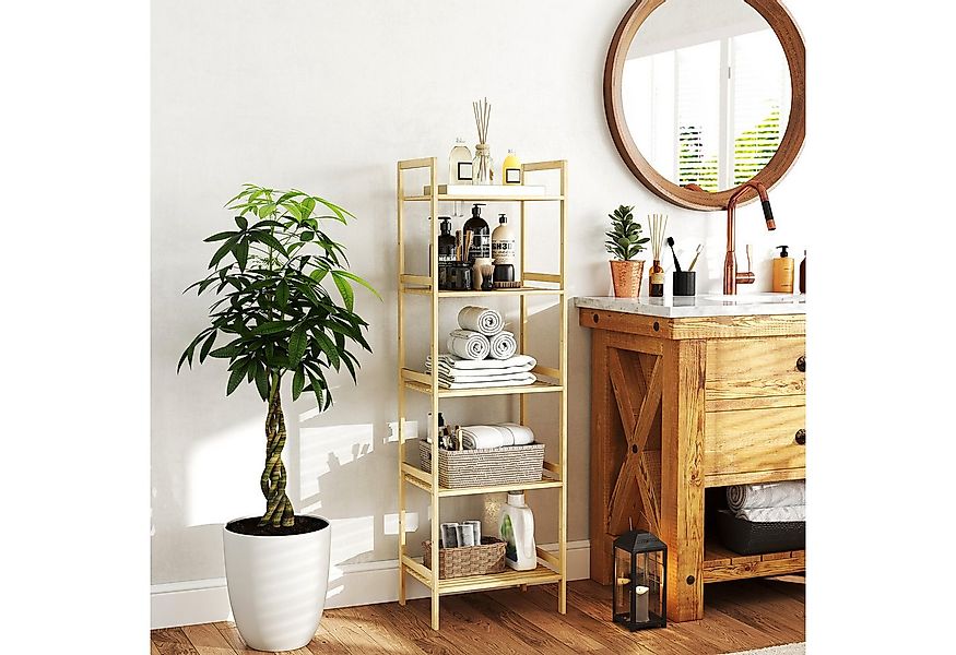 HOMCOM Badregal Badezimmerregal mit 5 Ebenen, Aufbewahrungsregal aus Bambus günstig online kaufen