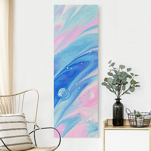 Leinwandbild auf Canvas Natural Abstrakte Marmorierung Blaurosa günstig online kaufen