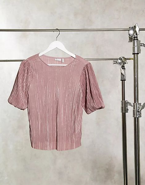 ASOS DESIGN – Plissiertes T-Shirt mit Puffärmeln in Rosa günstig online kaufen