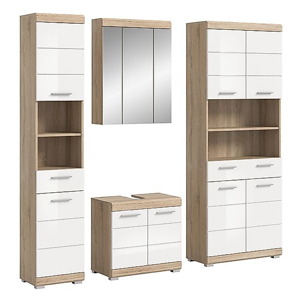 Badkombi Lambada m. Hochschrank Eiche/Weiß Hochglanz 186 cm 4-tlg. günstig online kaufen
