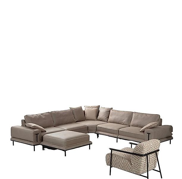 JVmoebel Ecksofa Moderne Beige Wohnzimmer L-Form Garnitur Hocker Ecksofa, 2 günstig online kaufen