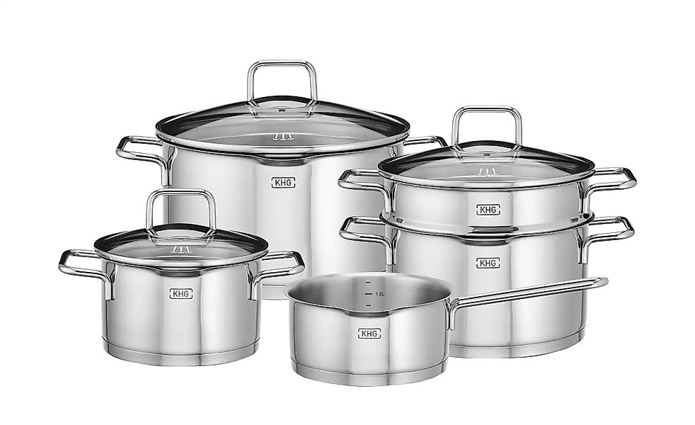 KHG Topfset  5-teilig  Emilia ¦ silber ¦ Edelstahl Töpfe & Pfannen & Zubehö günstig online kaufen