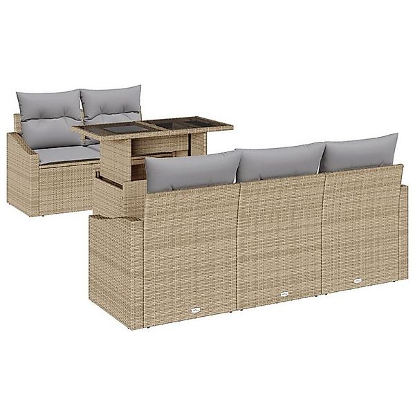 vidaXL Loungesofa 6-teilige Garten-Sofa-Garnitur mit Kissen Beige Poly Ratt günstig online kaufen