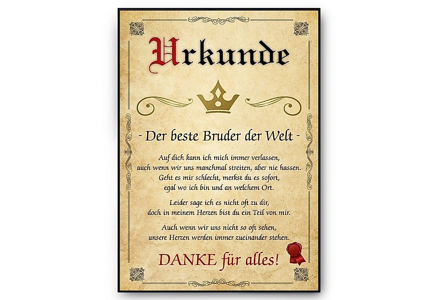 Tigerlino Poster Bester Bruder Urkunde Geschenkidee Bild Bruder Geschenk vo günstig online kaufen